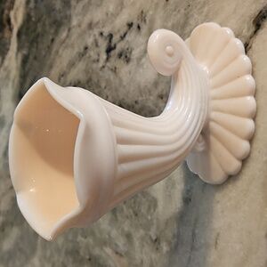 Jeanette Pink Milk Glass Cornucopia Vase